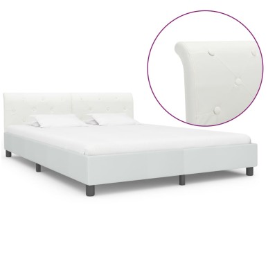 Estructura de cama de cuero sintético blanco 160x200 cm
