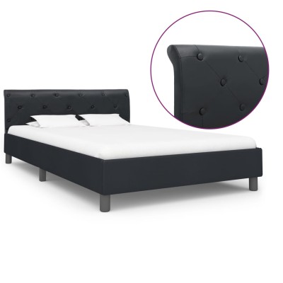 Estructura de cama sin colchón cuero sintético negro 140x200cm