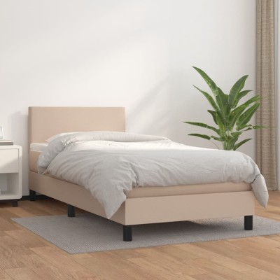 Cama box spring con colchón cuero sintético capuchino 100x200cm