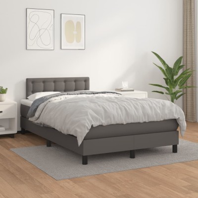 Cama box spring con colchón cuero sintético gris 120x200 cm