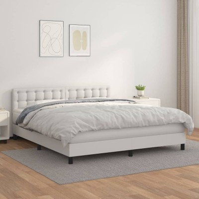 Cama box spring con colchón cuero sintético blanco 180x200 cm