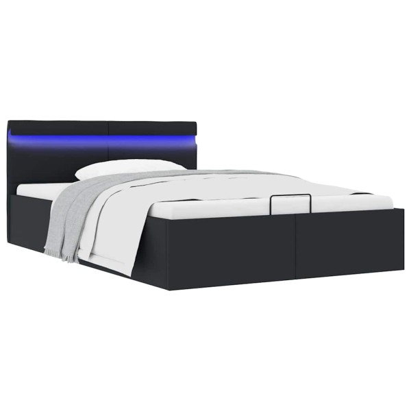 Cama hidráulica almacenaje LED sin colchón negro 140x200 cm