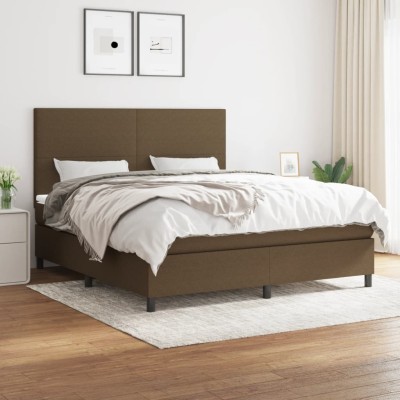 Cama box spring con colchón tela marrón oscuro 180x200 cm