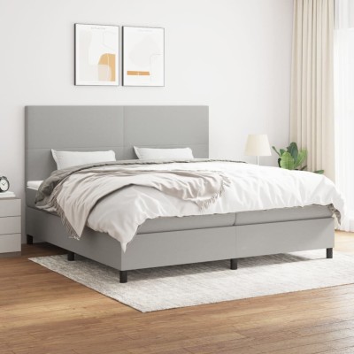 Cama box spring con colchón tela gris claro 200x200 cm