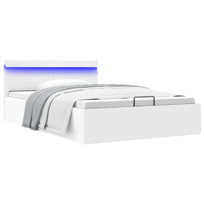 Cama canapé hidráulica con LED sin colchón blanco 120x200 cm