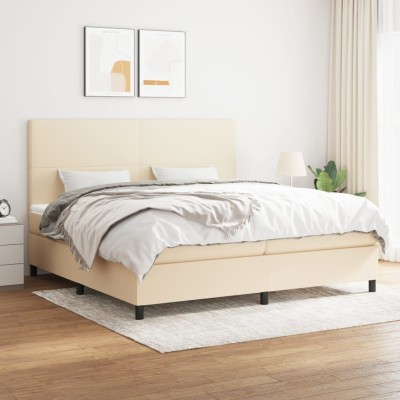 Cama box spring con colchón tela color crema 200x200 cm