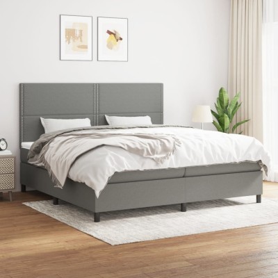 Cama box spring con colchón tela gris oscuro 200x200 cm