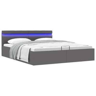 Cama canapé hidráulica con LED cuero sintético gris 160x200 cm