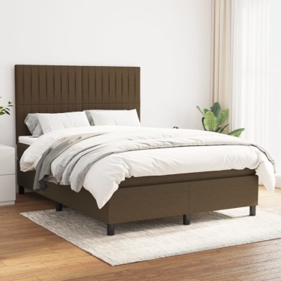 Cama box spring con colchón tela marrón oscuro 140x200 cm