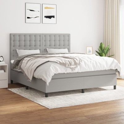 Cama box spring con colchón tela gris claro 180x200 cm