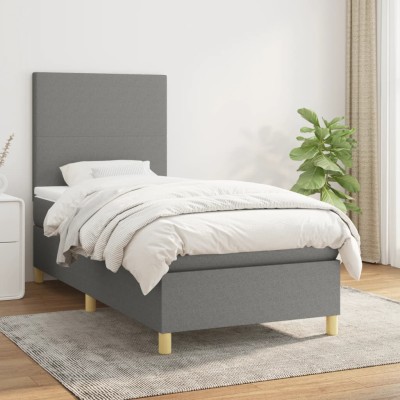 Cama box spring con colchón tela gris oscuro 90x190 cm