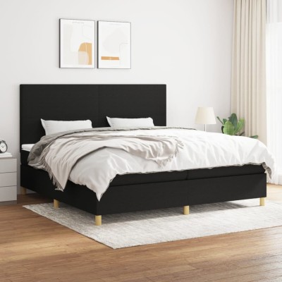 Cama box spring con colchón tela negro 200x200 cm