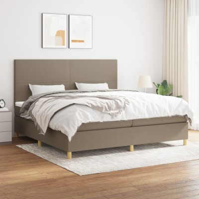 Cama box spring con colchón tela gris taupe 200x200 cm