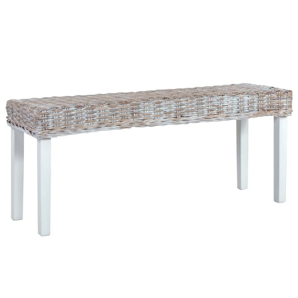 Banco de ratán kubu y madera maciza de caoba blanco 110 cm