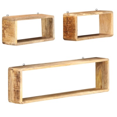 Juego de estantes cubo de pared 3 piezas madera maciza de mango