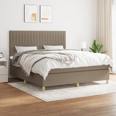 Cama box spring con colchón tela gris taupe 160x200 cm