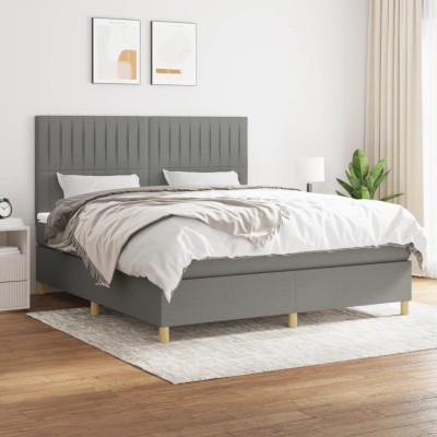 Cama box spring con colchón tela gris oscuro 180x200 cm