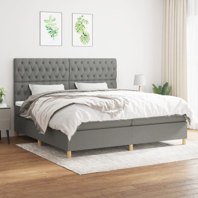 Cama box spring con colchón tela gris oscuro 200x200 cm