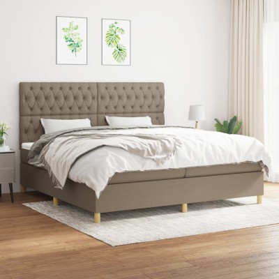 Cama box spring con colchón tela gris taupe 200x200 cm