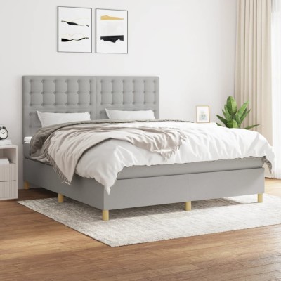 Cama box spring con colchón tela gris claro 180x200 cm
