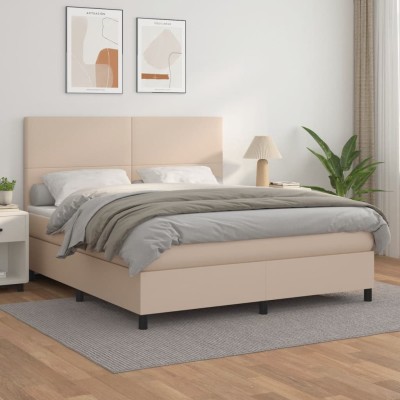 Cama box spring con colchón cuero sintético capuchino 180x200cm