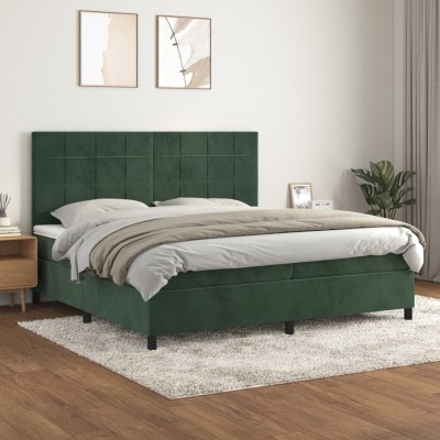 Cama box spring con colchón terciopelo verde oscuro 200x200 cm