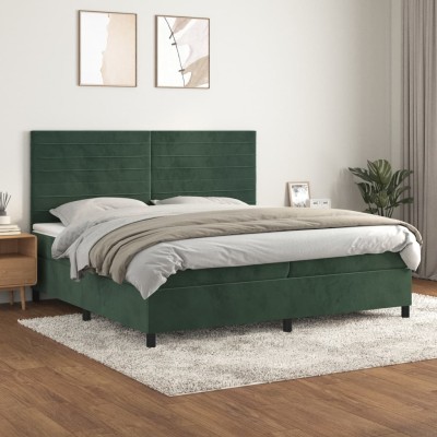 Cama box spring con colchón terciopelo verde oscuro 200x200 cm