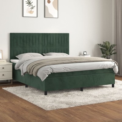 Cama box spring con colchón terciopelo verde oscuro 160x200 cm