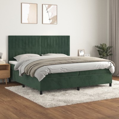 Cama box spring con colchón terciopelo verde oscuro 200x200 cm