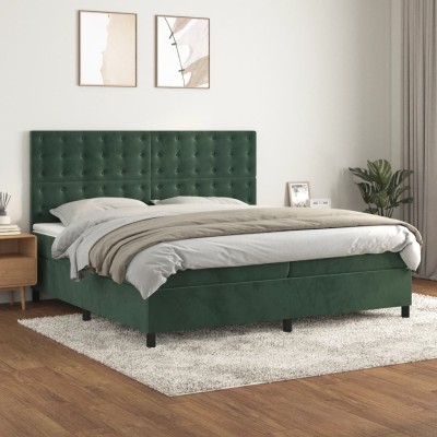 Cama box spring con colchón terciopelo verde oscuro 200x200 cm