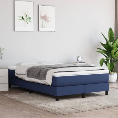 Cama box spring con colchón tela azul 120x200 cm