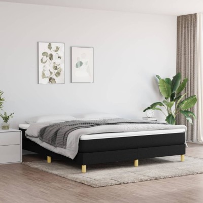 Cama box spring con colchón tela negro 160x200 cm