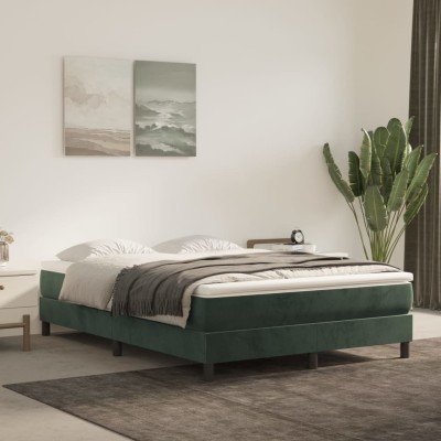 Cama box spring con colchón terciopelo verde oscuro 140x190 cm