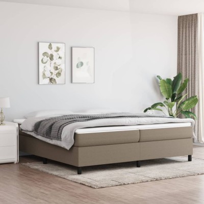 Cama box spring con colchón tela gris taupe 200x200 cm