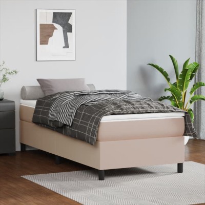 Cama box spring con colchón cuero sintético capuchino 90x190 cm