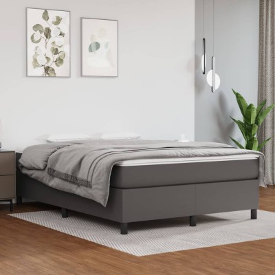Cama box spring con colchón cuero sintético gris 140x200 cm