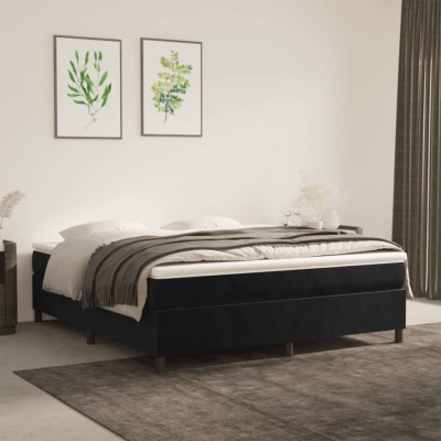 Cama box spring con colchón terciopelo negro 180x200 cm