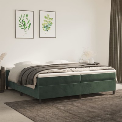 Cama box spring con colchón terciopelo verde oscuro 200x200 cm