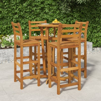Mesa y taburetes altos de jardín 5 pzas madera maciza acacia