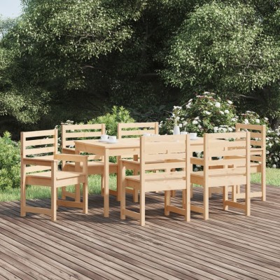 Juego de comedor de jardín 7 piezas madera maciza de pino