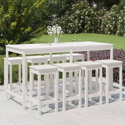 Mesa y taburetes altos jardín 9 pzas madera maciza pino blanco