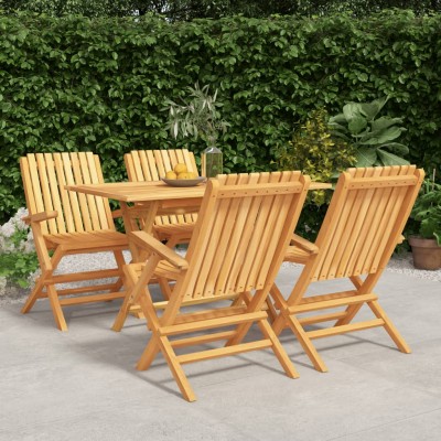 Juego de comedor para jardín 5 piezas madera maciza de teca