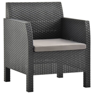 Silla de jardín con cojín antracita 63x65x76 cm ratán PP