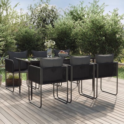 Juego de comedor para jardín 7 piezas negro