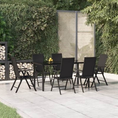 Juego de comedor de jardín 7 piezas ratán sintético negro