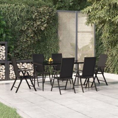 Juego de comedor de jardín 7 piezas ratán sintético negro