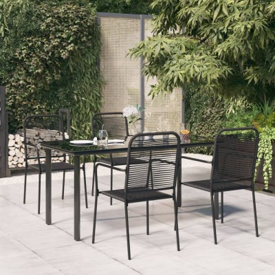 Juego de comedor jardín 5 pzas acero y cuerda de algodón negro