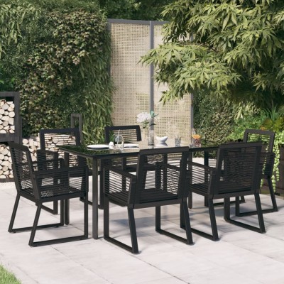 Juego de comedor para jardín 7 piezas ratán PVC negro