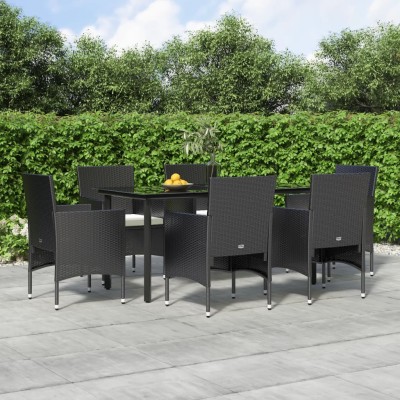 Juego de comedor de jardín 7 piezas con cojines negro