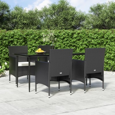 Juego de comedor de jardín 5 piezas con cojines negro